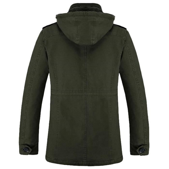 Manteau Homme Hiver à Capuche Doublé Polaire Casual Veste Chaude