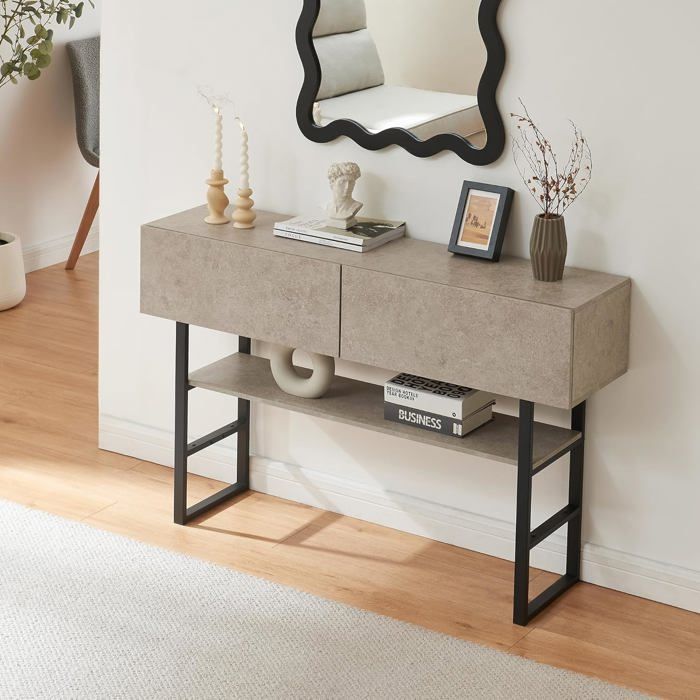[en.casa] Table Console Design Industriel, 2 Tiroirs, Effet Béton Clair ...