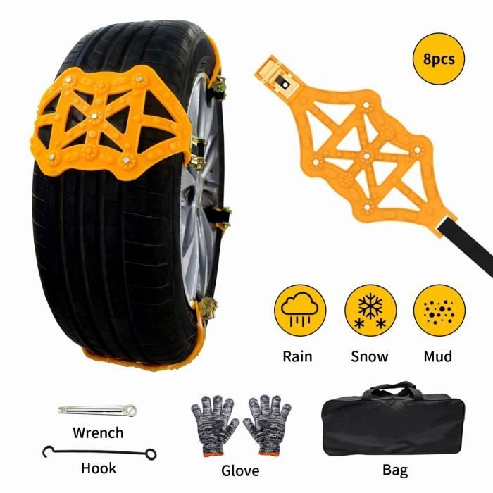 Chaîne de pneu jaune stable universelle de 8 pièces chaîne de neige chaîne  de pneu universelle - Cdiscount Auto