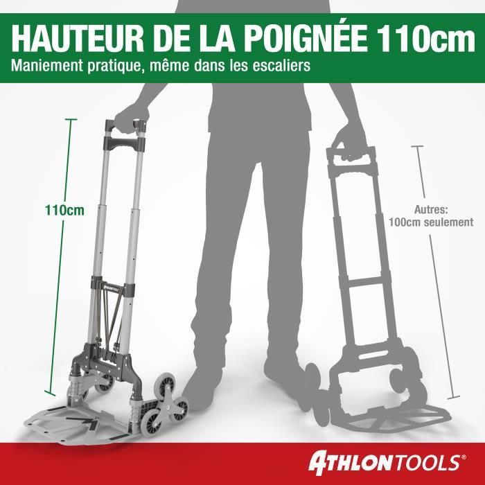 Keyoung Diable Pliable En Aluminium - 80 Kg - Poignée 110 Cm - Avec 2 Cordes D'Extension - Idéal Escaliers Et Courses