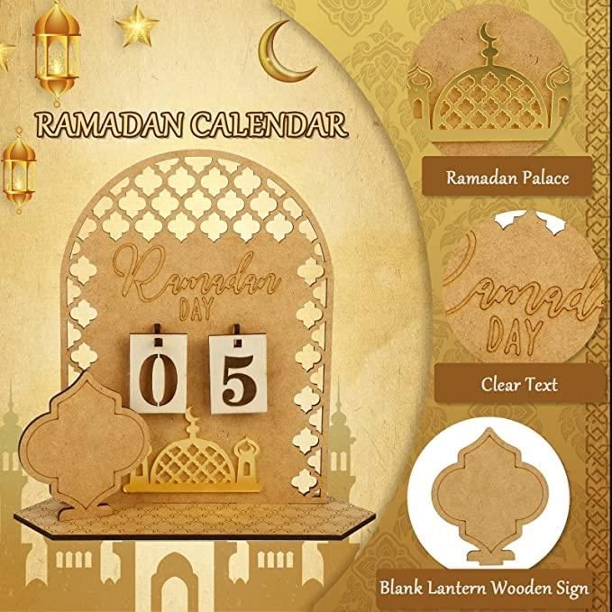 Calendrier surprise pour mois de Ramadan en feutrine, 30 petites cases à  remplir, étoiles à accrocher pour chaque jour passé