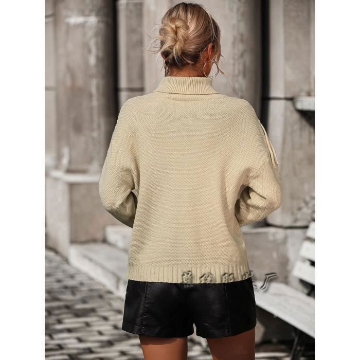 Pull Col Roulé Femme En Tricot Doux – 95% Polyester 5% élasthanne, Manches Longues, Pour Automne-hiver - 3