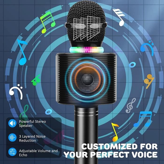 FISHOAKY Microphone de karaoké sans fil Bluetooth 3 en 1 portable