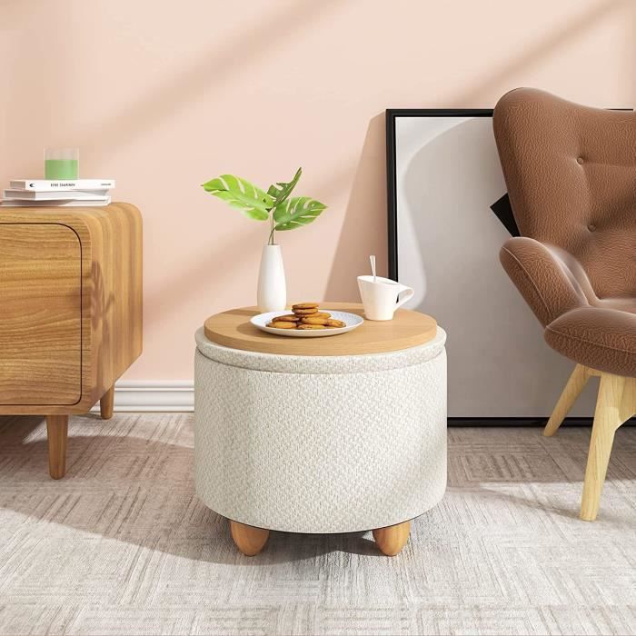 Pouf Rond Avec Rangement - Velours Motif Vache Noir Et Blanc - Dimensions 35x35x42 Cm - Tabouret Repose-pieds Salon, Chambre - 9