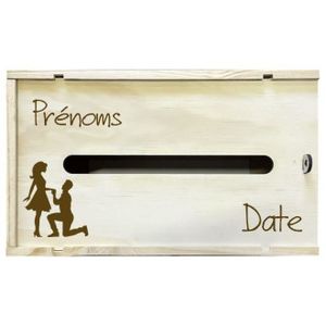 Boîte à Cadeaux Mariage En Bois Naturel - Urne Carte Voeux 25x20cm - Style Champêtre Avec Cadenas