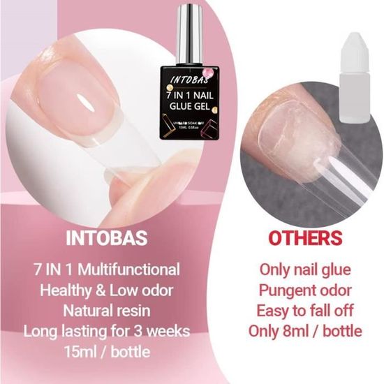 INTOBAS Colle Capsules Ongles 7 en 1, 15ML Gummy Base, Lampe UV Ong