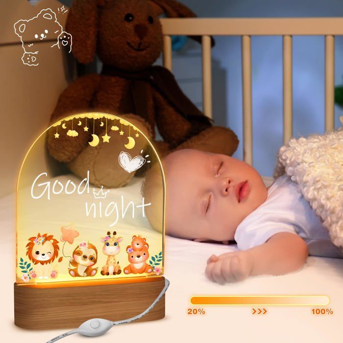 Fallover Veilleuse Bébé Personnalisé avec Prénom & Date - Cadeau Naissance, Baptême, Anniversaire pour Garçon et Fille - Idée Nouveau-né Noël