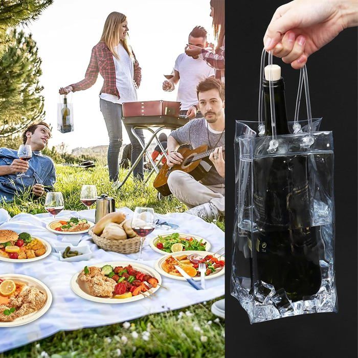 Lot De 2 Sacs à Vin Glacé Transparents TsoLay - PVC, Poignée, Pliable - Pour Garder Vin, Champagne, Bière Au Frais - 7