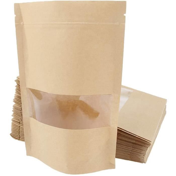 Sacs d'emballage alimentaire en papier kraft octogonal, sacs à fermeture  éclair avec poignée, fenêtre scellée, bonbons pour thé, kg, stockage de  fruits secs, piste, 50 pièces