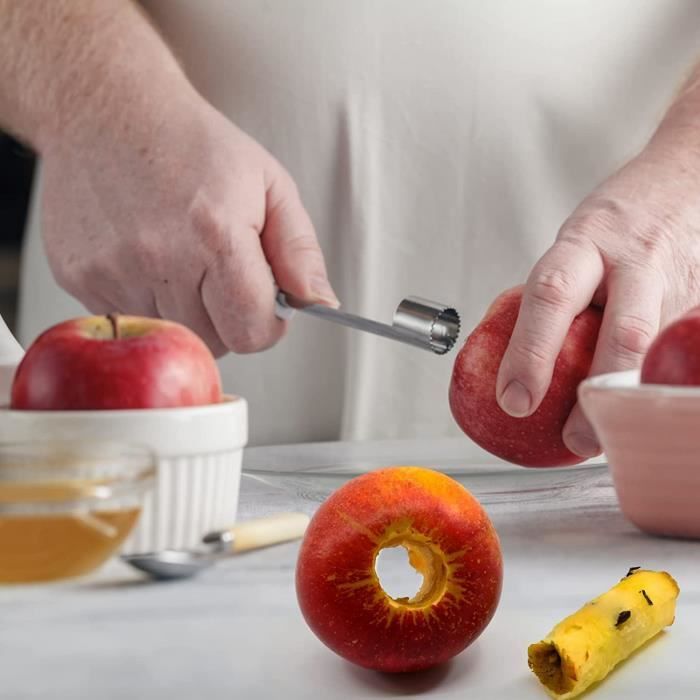 2x Vide-pommes en acier inoxydable - vide-pomme pratique avec boucle - coupe-noyau  pratique - enlève noyau (2 pièces - vide-pomme - argent) 