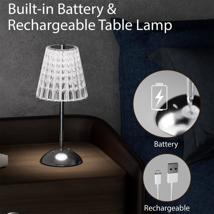 Lampe de table sans fil blanc chaud,Lampe de table LED sans fil 5200  mAh,Intensité variable,Étanche pour l'intérieur et  l'extérieur,Rechargeable,Touch