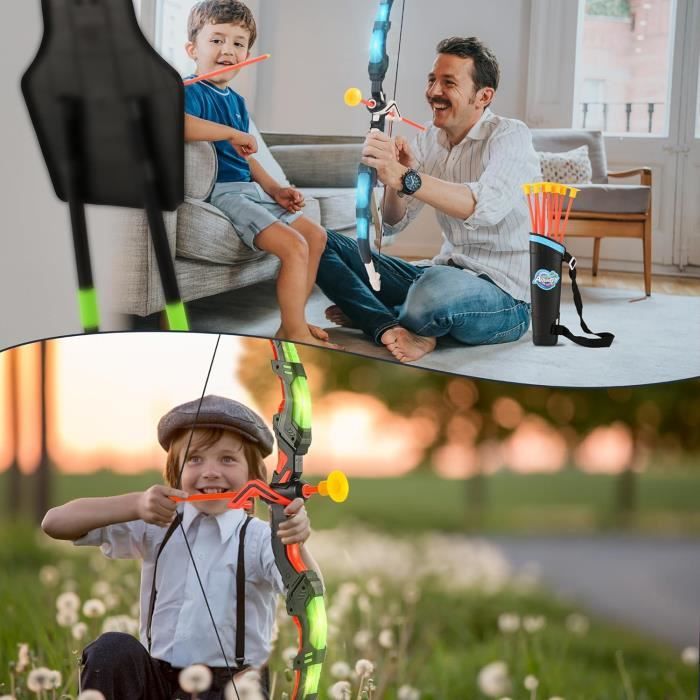 Arc Et Flèches JOYIN Pour Enfants - Avec Lumières LED Et Ventouses | Cible Et Carquois Inclus | Jouet D'Extérieur Sécurisé