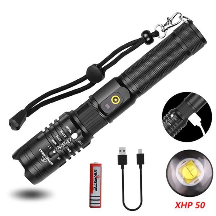 Lampe Torche LED Puissante étanche - Tactique Avec Zoom Ajustable - Sans Marque