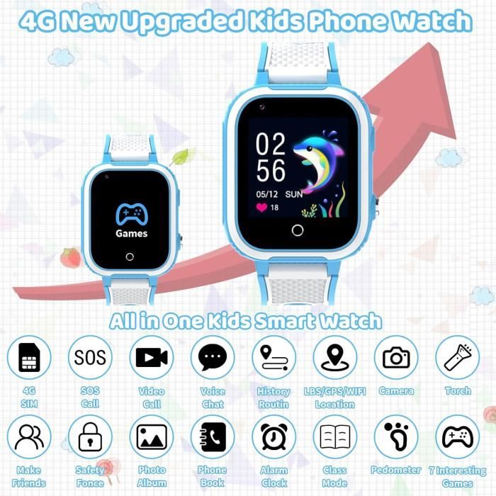 Montre Connectée Enfant GOGOEY - SOS, Appel, Caméra, étanche - Rose - Smartwatch 2020+
