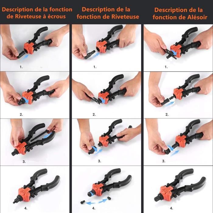 Outil à Rivets 2 En 1 Avec 9 Mandrins - Pince 21", Mallette, Pour Écrous Et Rivets Métriques/SAE