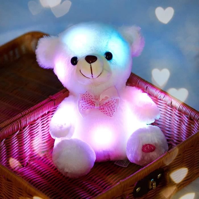 Ours en peluche blanc lumineux à LED, veilleuse douce, ours