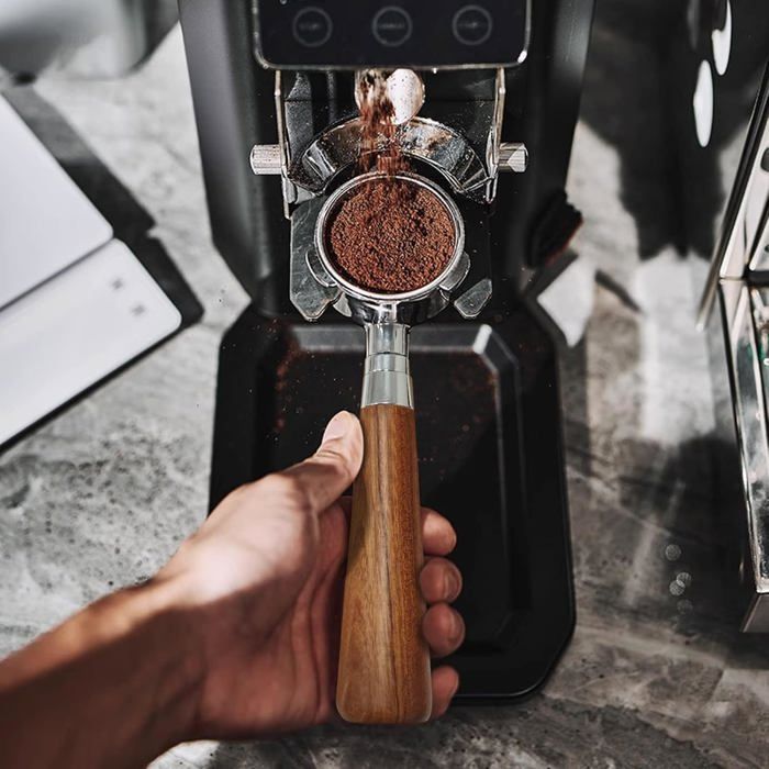 Porte-filtre Bottomless 51mm Pour DeLonghi Et Smeg - Poignée Amovible En Palissandre - Pour Espresso Parfait