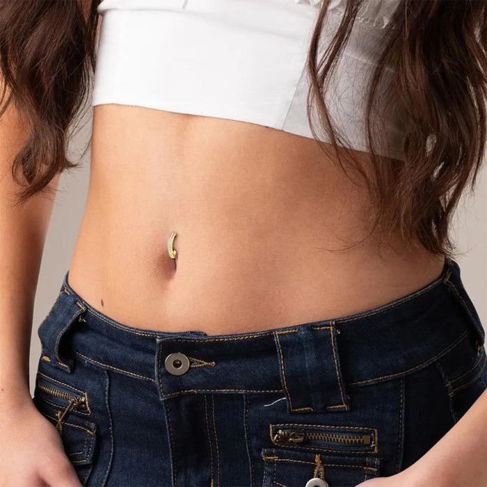 5 Piercings Nombril En Acier 316L - Styles Cœur, Papillon, Fleur Et CZ - 14G 10mm - Or Et Argenté