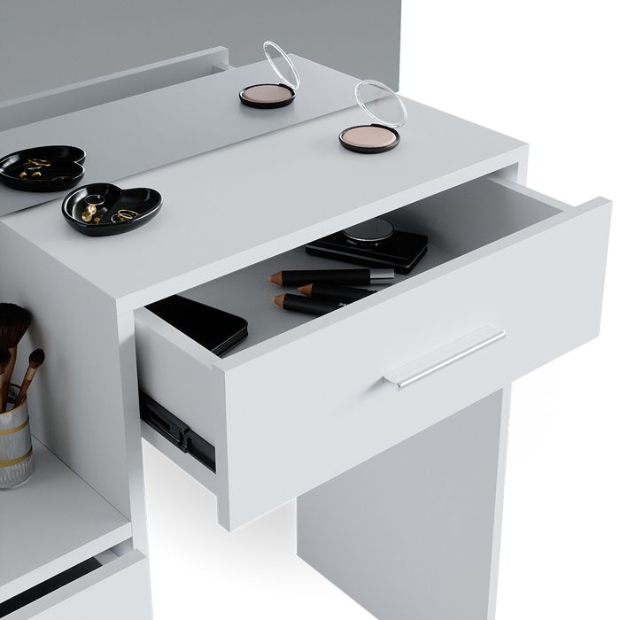 Vicco Coiffeuse Ruben, Blanc, 60cm avec éclairage LED et tabouret