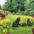 Décoration de Pelouse de Jardin, 3 Pièces Créatives Ornements de Silhouette de Chat en Métal, Statue Animale, Signe de Cour-0