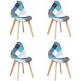 BenyLed Ensemble de 4 Chaises de Salle à Manger Chaises Patchwork avec Pieds en Bois Chaise Scandinave Style, Bleu-0