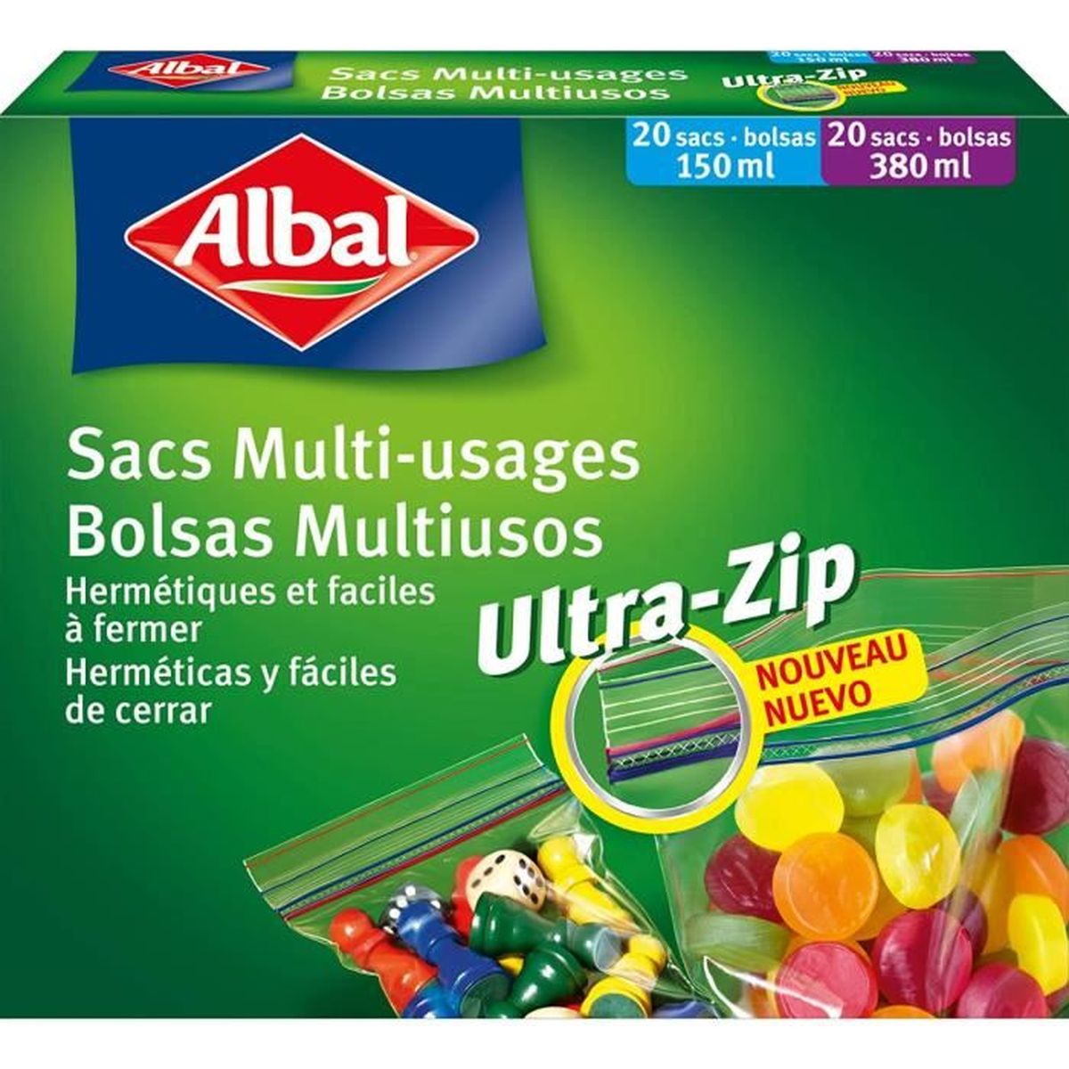 Sacs De Congélation ALBAL Zipper 1L - Lot De 12, Fermeture Curseur, Réutilisables - Pour Aliments, Liquides