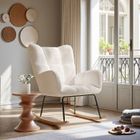 TANANT Fauteuil à Bascule Scandinave, Rocking Chair, Pieds Bois, Tissu Beige, Chaises, Pour Salon, Chambre, Salle à Manger, Jusqu'a 150 kg