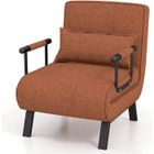 GIANTEX Fauteuil Relax Inclinable/Convertible- Dossier Réglable à 6 Niveaux- avec Oreiller+Accoudoirs- Fauteuil-Lit 1 Place- Café