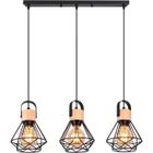 IDEGU 3 Lustres Suspension Luminaire Industrielle, 16CM Vintage Suspension en Fer et Bois Rétro Cage Design Noir pour Salon Chambre