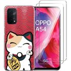 Coque pour Oppo A54 5G, Oppo A74 5G et 2 Verres Trempé [Chat porte-bonheur] Novago