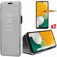 Coque pour Samsung Galaxy A13 5G Smart Case Effet Miroir Clear View Argenté + 2 Verres Trempés