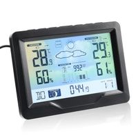 Radio-réveil, affichage numérique couleur, thermomètre intérieur et extérieur, hygromètre, avec prévisions météo et baromètre
