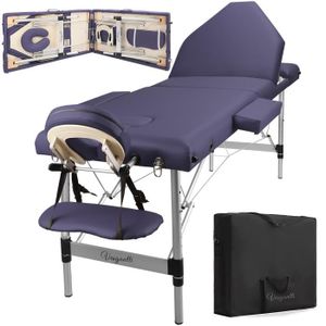 TABLE DE MASSAGE - TABLE DE SOIN Vesgantti Table de Massage Pliante Aluminium 3 Sections Lit de Massage en cuir PVC Professionnel Violet