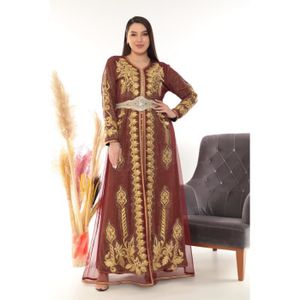 DJELLABA – CAFTAN – TAKCHITA Caftan Rouge Rim dore perle takchita abaya karakou grande taille robe dubai oriental
