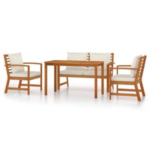 Ensemble table et chaise de jardin Salon de jardin en bois d'acacia massif, Ensemble de salle à manger de jardin 4 PCS avec table, Y93