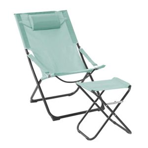 MEUBLE DE CAMPING SVITA Chaise longue avec tabouret pliable Chaise de plage Chaise de camping Oreiller bleu