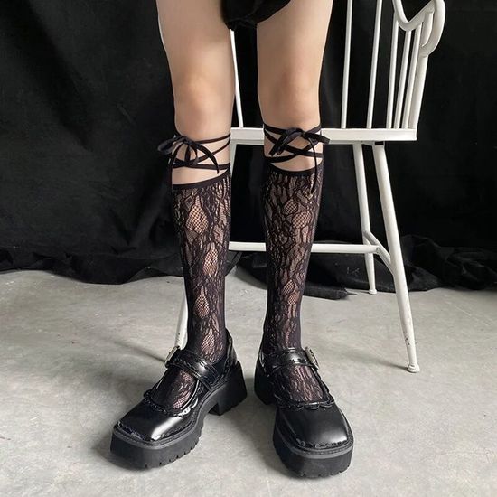 Noir 40-65KG Bas japonais à bretelles croisées Jk, collants en soie