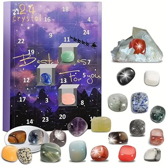 Calendrier De L'Avent 2025 Pierres Précieuses - 24 Cristaux Naturels, Cadeau Noël Enfant