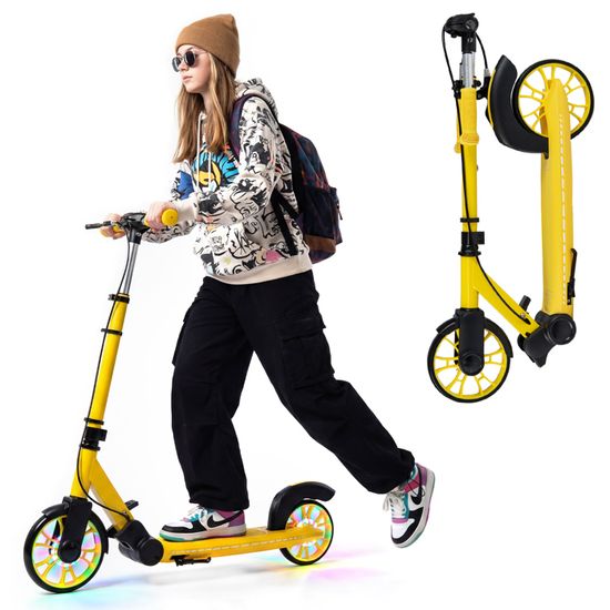 Trottinette Enfant Pliable OUUTMEE – 2 Roues LED, Guidon Réglable (72-82 Cm), Alu Léger (2,05 Kg) – Garçons Et Filles 3-8 Ans – Noir