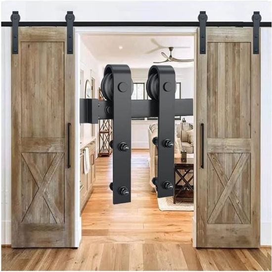 Rranxsz 305cm Kits Portes Coulissantes Quincaillerie Porte Grange Kit Double Cdiscount Bricolage
