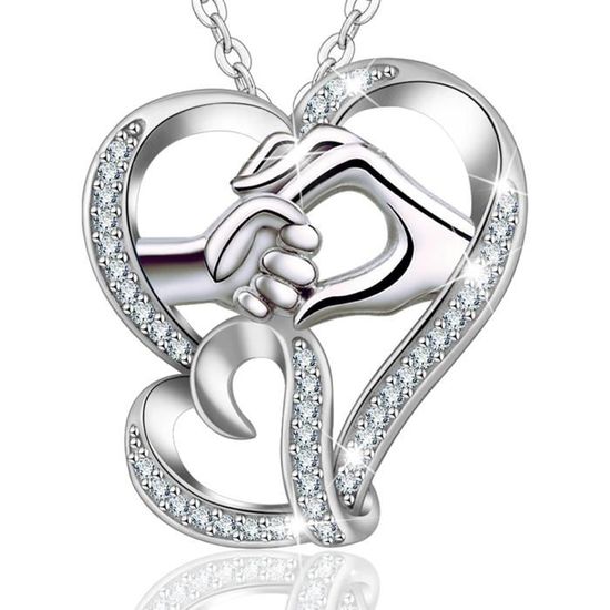 Collier Cœur Mère Et Fille En Argent 925 - Pendentif Infini, Chaîne 45+5 Cm, Cadeau Fête Des Mères