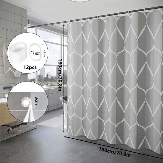 Rideau De Douche Furlinic Anti-moisissure - 85x180cm, Polyester, Imperméable, Gris, 6 Crochets