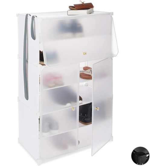 Relaxdays Meuble Chaussures étagère 6 Casiers Système Plug-in Portes Armoire Rangement HxlxP: 52 X 37 X 9 Cm, Blanc - 1