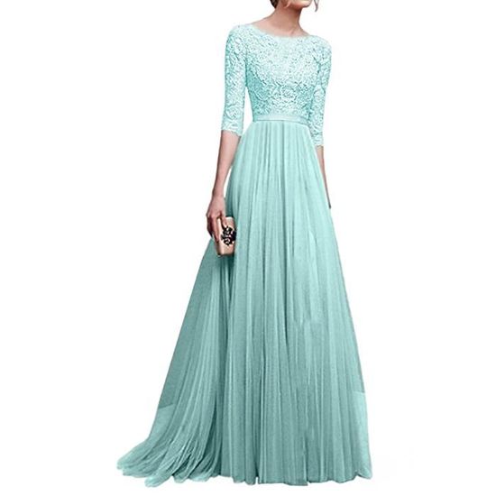 Robe Longue Soirée Femme En Dentelle Et Mousseline - Style élégant Sans Manches - Pour Mariage, Cocktail, Plage - 2