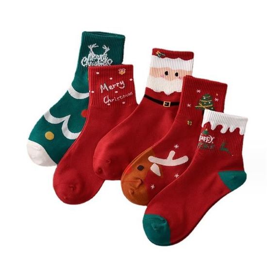 Lot De 5 Paires Chaussettes De Noël Femme - Motifs Festifs, Taille 36-41, Coton Doux, Coffret Cadeau