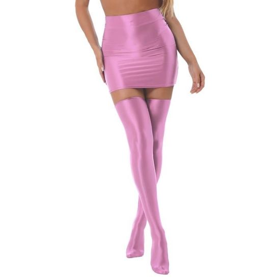 IEFIEL Femme Mini Jupe Moulante Brillant avec Bas de Cuisse Chaussettes Metallique Wetlook Jupe Crayon Clubwear M XL Rose Cdiscount Pret a Porter