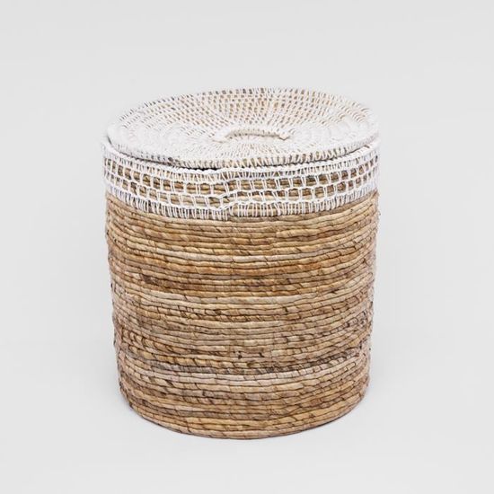 Panier à Linge Tressé Avec Couvercle 65 Litres - Blanc Ou Marron