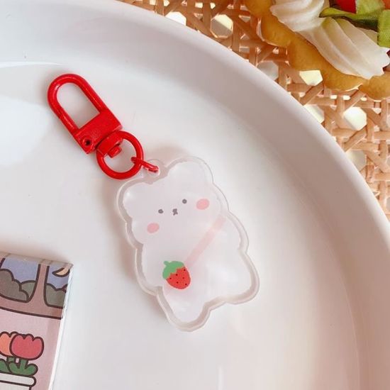 Porte-clés Sanglier Mignon En Acrylique - Pendentif Rectangulaire 5x3 Cm - Pour Sac à Dos, Clés, étiquettes Cadeaux - Blanc - 11