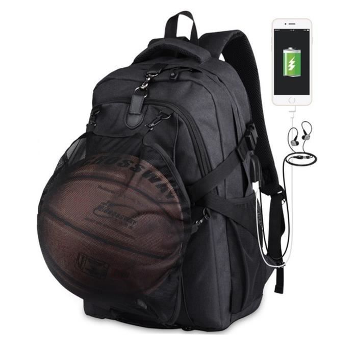 Sac à dos pour homme sac de basket-ball de sport Oxford tissu étudiant noir