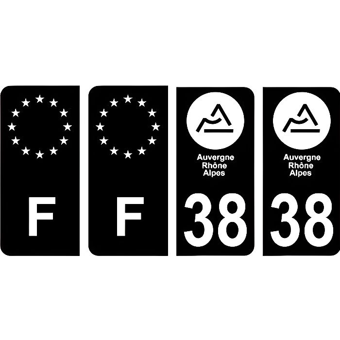 38 Isère nouveau logo Noir autocollant plaque immatriculation auto ville sticker Lot de 4 Stickers - Angles : arrondis